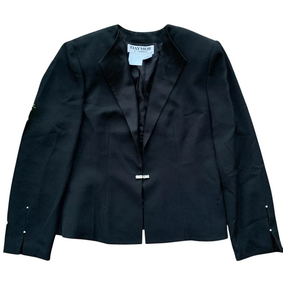 Vtg Daymor Couture Collared Rhinestone Evening Blazer Suit Jacket Black Size 10 - Picture 1 of 7